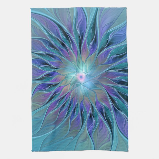 Linge De Cuisine Blue Purple Flower Dream Abstrait Fractal Art (Vertical)