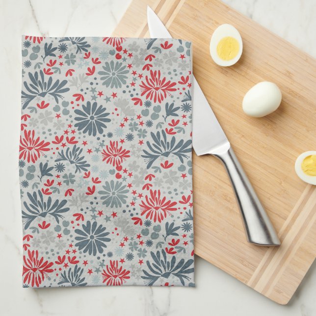 Linge De Cuisine Blue & Red Ditzy Floral (Quart Plié)