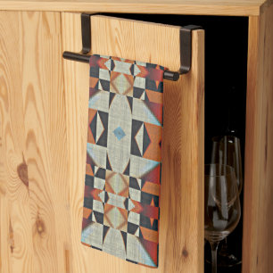Linge De Cuisine Blue Red Orange Taupe Brown Black Tribal Art
