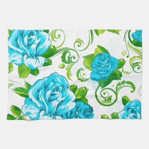 Linge De Cuisine Blue Roses White