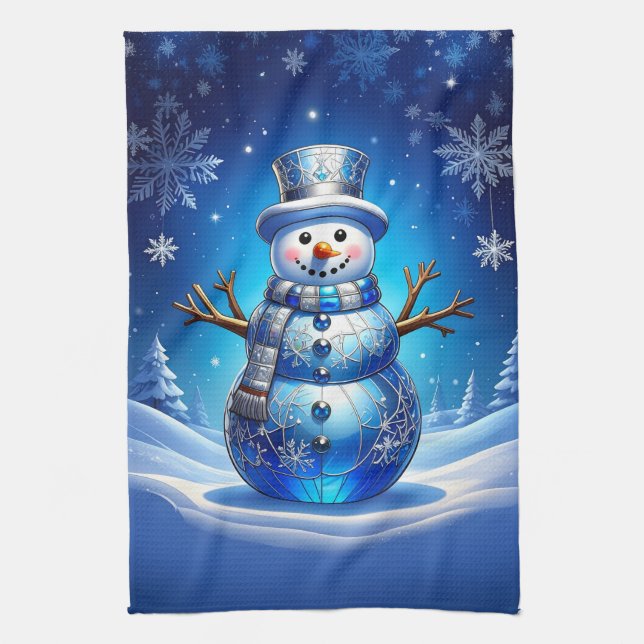 Linge De Cuisine Blue Snowman Snowflakes Holiday Kitchen Towel (Vertical)
