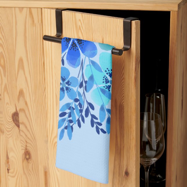 Linge De Cuisine Blue Watercolor Flower (Pliage en tiers)