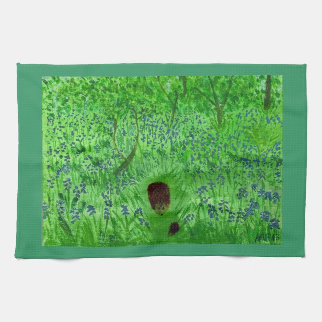 Linge De Cuisine Bluebell Woodland Hérisson vert printemps (Horizontal)
