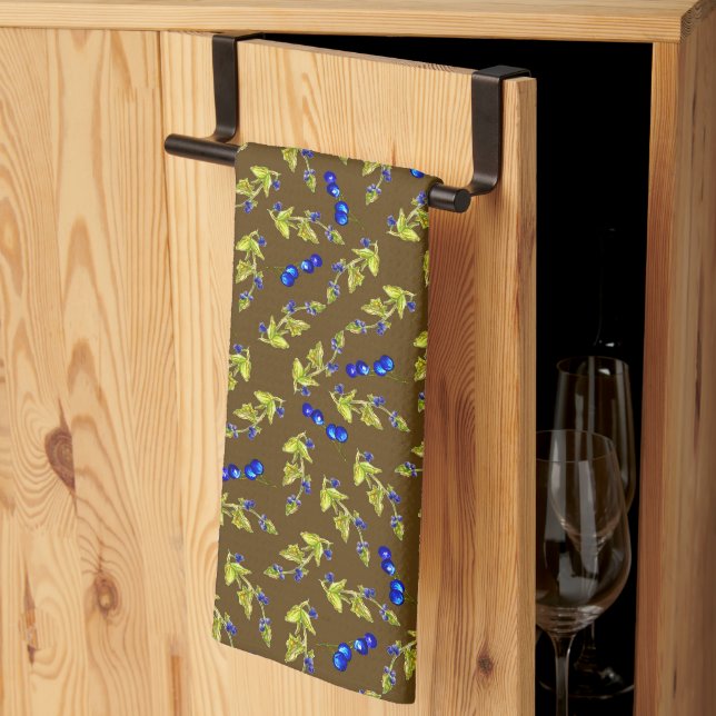 Linge De Cuisine Blueberries Feuilles empaillés Brown Arrière - pla (Pliage en tiers)