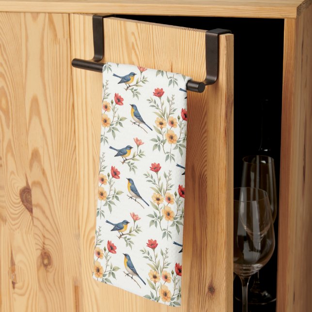Linge De Cuisine Bluebirds et Fleurs (Pliage en tiers)