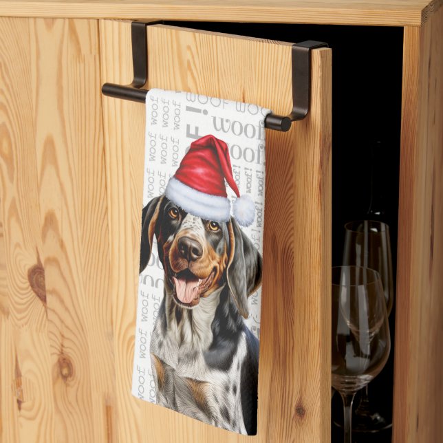 Linge De Cuisine Bluetick Coonhound Dog à Santa Hat Woof Christmas (Pliage en tiers)
