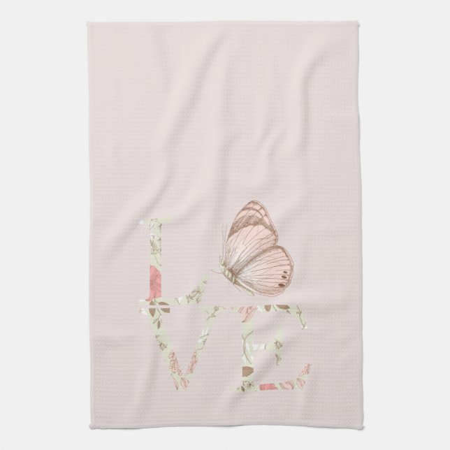 Linge De Cuisine Blush Pink Love Butterfly Floral (Vertical)