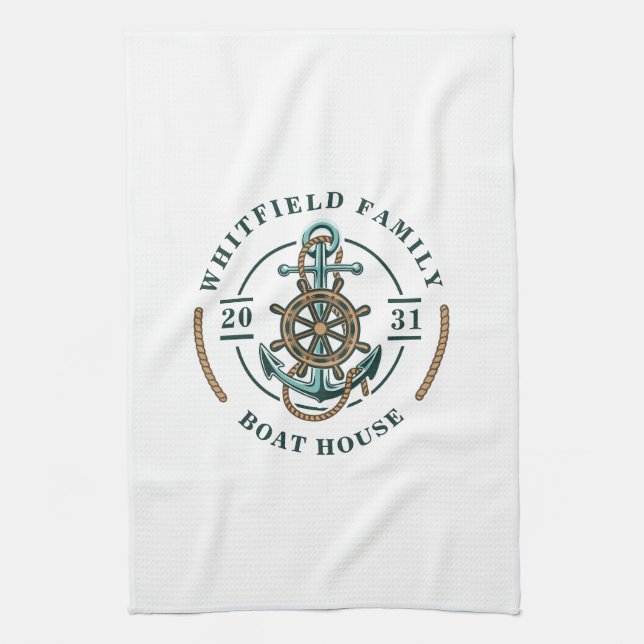 Linge De Cuisine Boat House Ancre Bateau Roue Année Est Personnalis (Vertical)