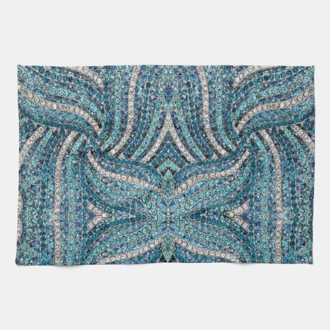 Linge De Cuisine bohème chic gris argenté bleu turquoise (Horizontal)