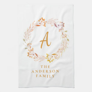Linge De Cuisine Boho Automne Floral Wreath Nom personnalisé