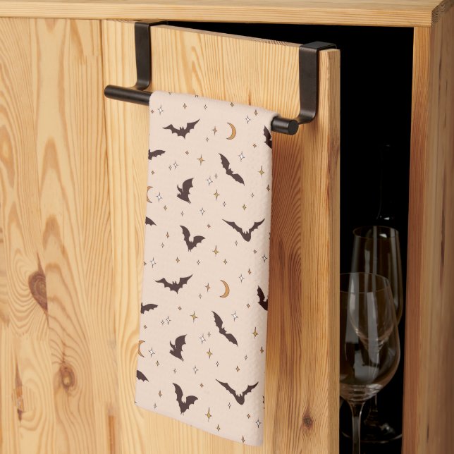 Linge De Cuisine Boho Bats et étoiles Motif d'Halloween (Pliage en tiers)