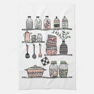 Linge De Cuisine Boho Chic Ferme Décor Coral Rose Vert