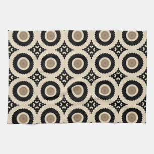 Linge De Cuisine Boho Chic noir et beige Motif géométrique