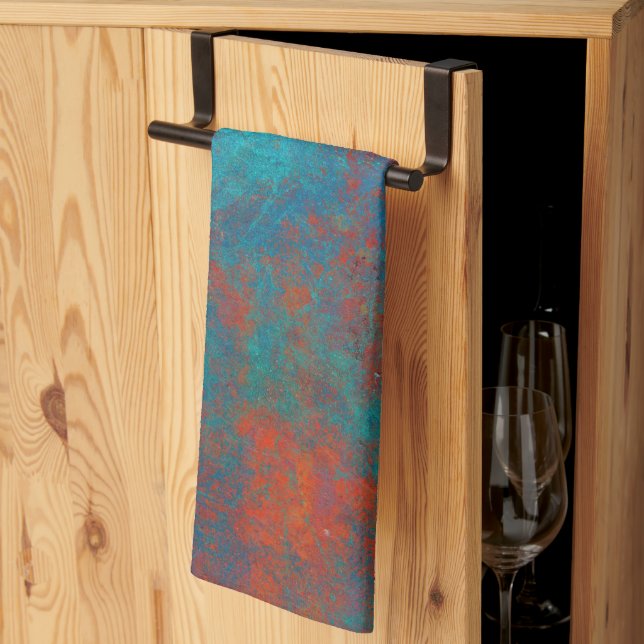 Linge De Cuisine Boho Cuivre Bleu Orange Rouge Grunge (Pliage en tiers)