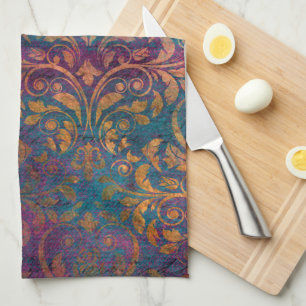 Linge De Cuisine Boho damask élégant violet bleu or