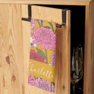 Linge De Cuisine Boho Floral Garden Jaune Nom personnalisé