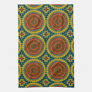 Linge De Cuisine Boho Hippie Rouge Jaune Bleu Vintage Tribal Ethnie