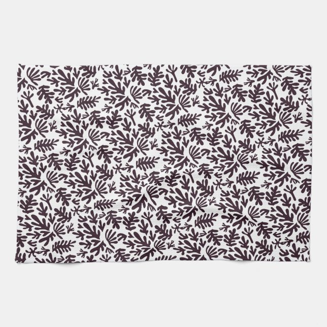 Linge De Cuisine Boho Matisse Formes botaniques Motif gris noir (Horizontal)