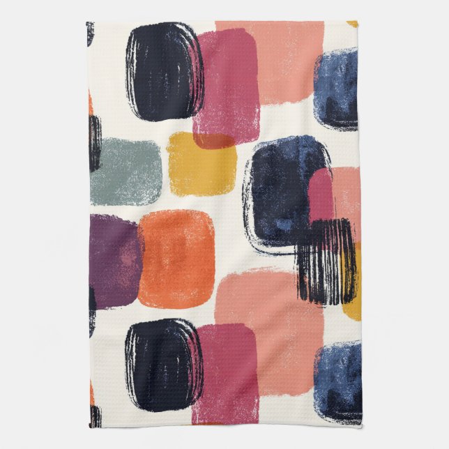 Linge De Cuisine Boho moderne Abstrait Brushstroke -Bold Retro Colo (Vertical)