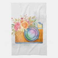 Boho Orange Caméra & Bouquet Floral Aquarelle