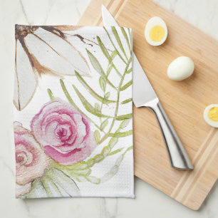 Linge De Cuisine Boho Rose Vert Marron Blanc Floral Tendance