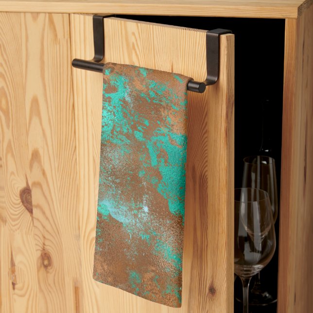 Linge De Cuisine Boho Turquoise Cuivre Grunge (Pliage en tiers)