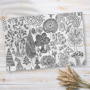 Linge De Cuisine Boho Whimsical Trees Motif noir et blanc