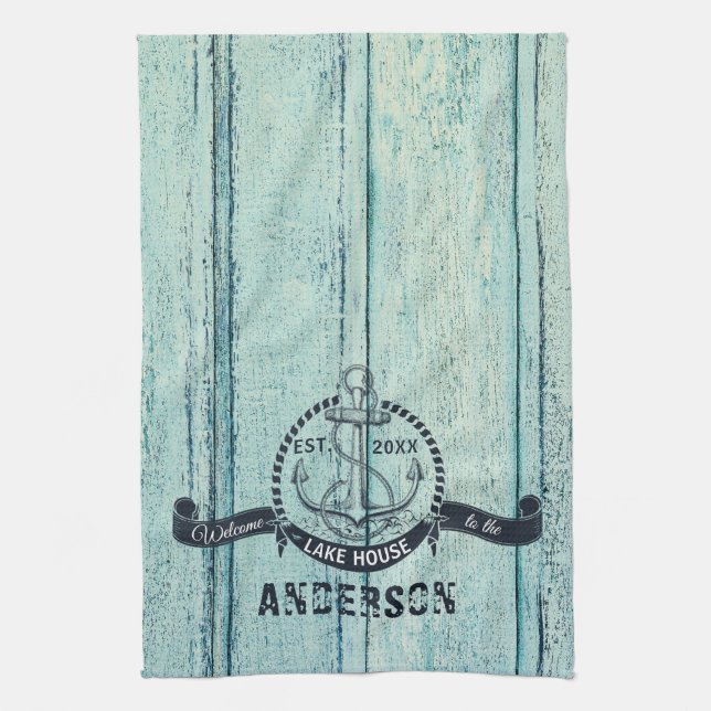 Linge De Cuisine Bois bleu Bienvenue au Lake House (Vertical)