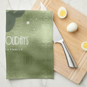 Linge De Cuisine Bois de cerf Silhouette & Flocons de neige Vert ID