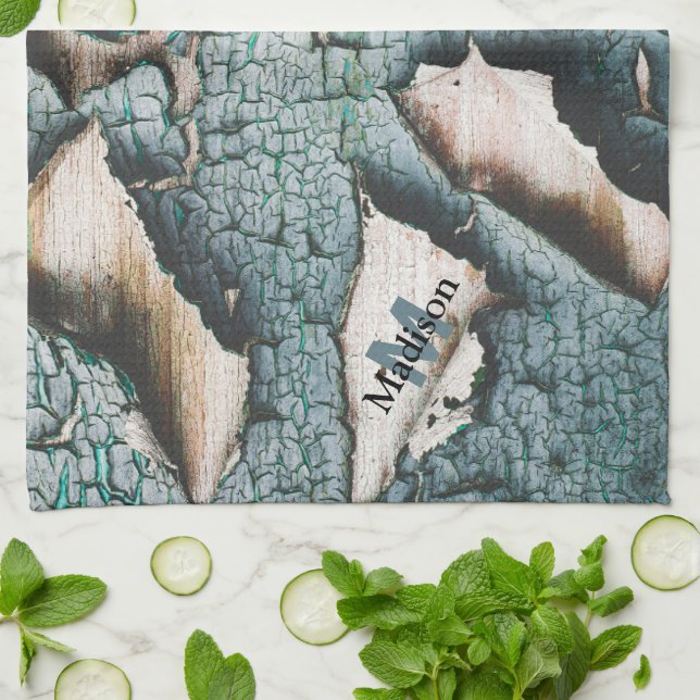 Linge De Cuisine Bois de peinture bleu vieux rustique vert sur mesu (Plié)