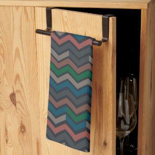Linge De Cuisine Bois sombre Terre Zigzag Chevron 