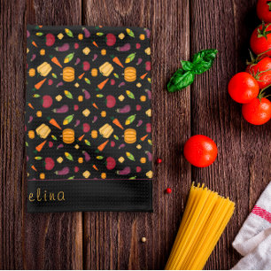 Linge De Cuisine Bon thanksgiving légumes motif noir