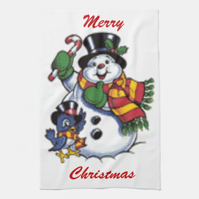 Linge De Cuisine Bonhomme de neige et oiseau bleu mignons (Vertical)