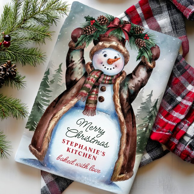 Linge De Cuisine Bonhomme de neige Joyeux Noël rustique (Créateur téléchargé)