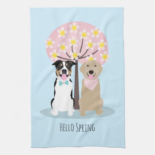 Linge De Cuisine Bonjour Chiens De Printemps Par Cherry Blossom Tre (Vertical)