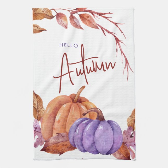 Linge De Cuisine Bonjour Citrouilles d'aquarelle d'automne (Vertical)