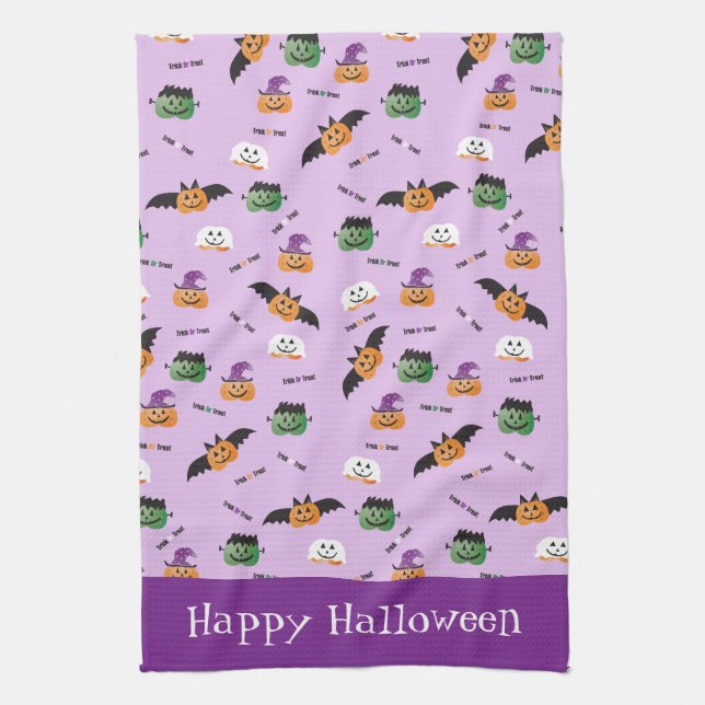 Linge De Cuisine Bonne Halloween Citrouilles habillés Motif (Vertical)