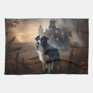 Linge De Cuisine Bordure Collie Halloween effroi