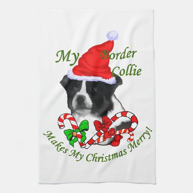 Linge De Cuisine Bordure Collie Noël (Vertical)