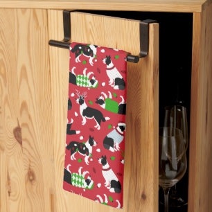 Linge De Cuisine Bordure de Noël Collie