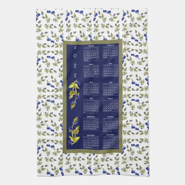 Linge De Cuisine Bordure Feuille encadrée des bleuets du calendrier (Vertical)