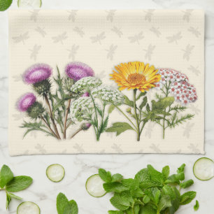 Linge De Cuisine Bordures d'herbes et libellules