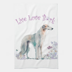Linge De Cuisine Borzoi Chien Maman Floral