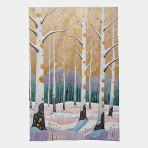 Linge De Cuisine Bosquet de Trembles Dorés : Un Rêve d'Hiver
