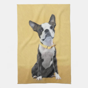 Linge De Cuisine Boston Terrier Peinture - Cute Original Chien Art