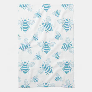 Linge De Cuisine Botanique abeille vintage bleu (1)