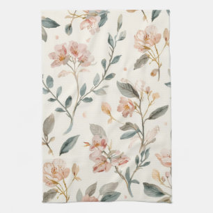 Linge De Cuisine Botanique Aquarelle Fleur Sauvage Douce Sauge Neut