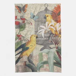 Linge De Cuisine Botanique Vintage Oiseaux Nature Tropical Antique