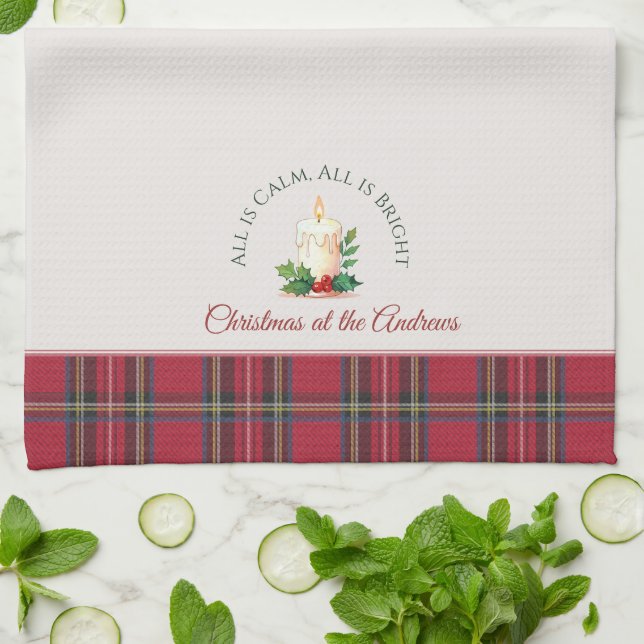 Linge De Cuisine Bougie Festive personnalisée Nom personnalisé Noël (Plié)