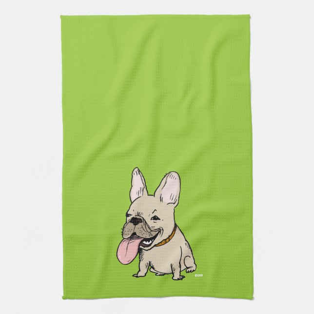 Linge De Cuisine Bouledogue français drôle avec la langue énorme (Vertical)